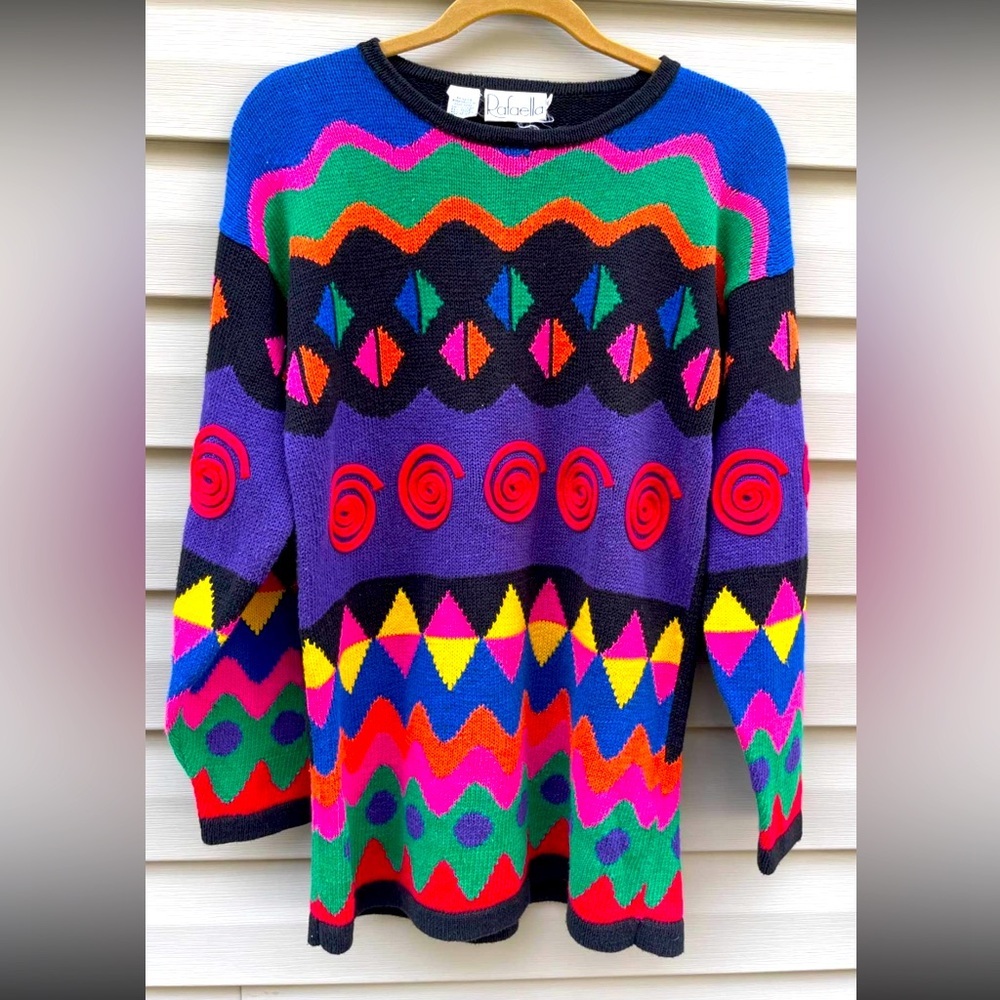 VTG 90's Y2K S Pullover Knit 3D Sweater Abstract Swirl Dot Print retro rare